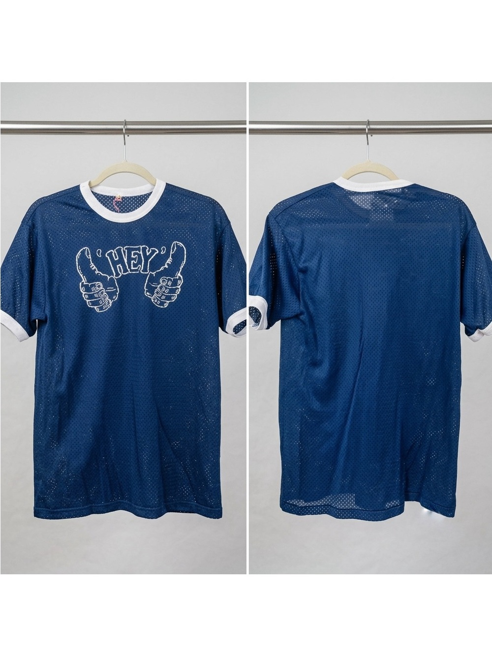 Vintage HEY Mesh Short-Sleeve Tee - Navy with White Trim